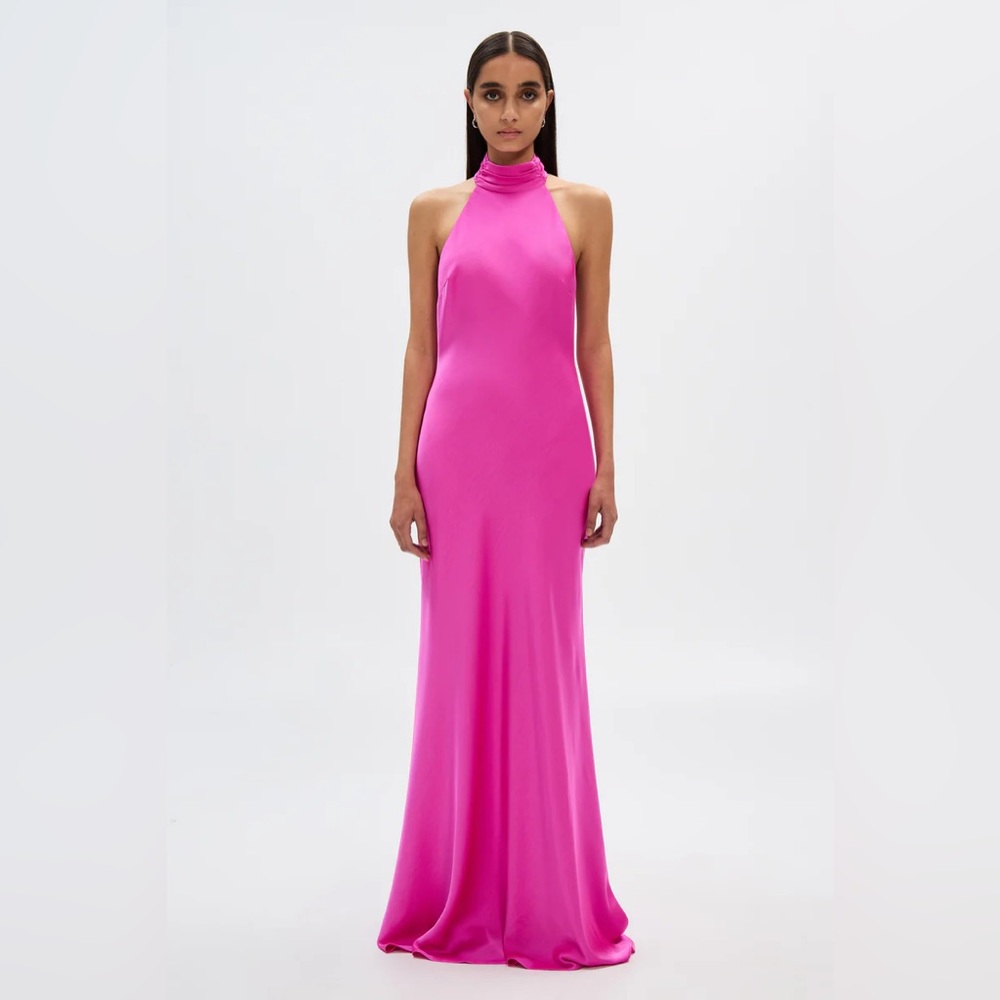 $480 MRSP | MISHA WORLD - The ‘Evianna’ Satin Dress | Hot Pink | XS